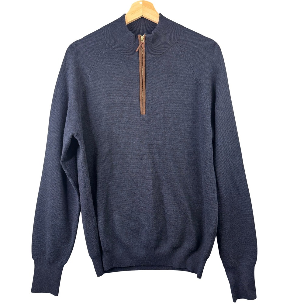 Sid Mashburn Mens Navy Blue 100% Extra Fine Merino Wool Quarter Zip Sweater‎ L
